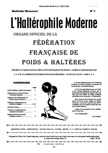 Première de couverture de l'Haltérophile Moderne : N° 1 avril 1946